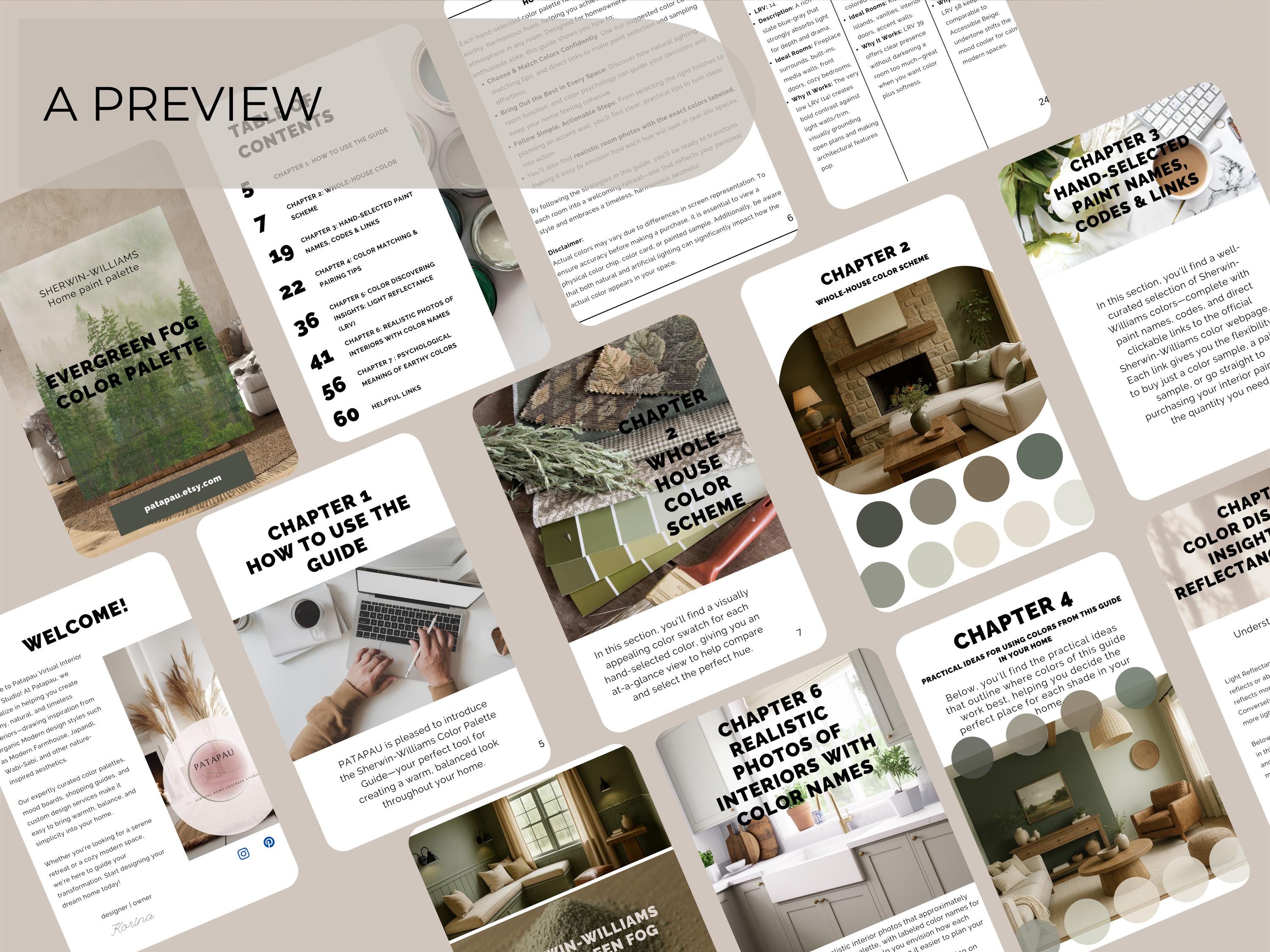 Sherwin Williams Evergreen Fog Coordinating Colors: Modern Rustic Paint Palette | SW 9130 (Instant Download)