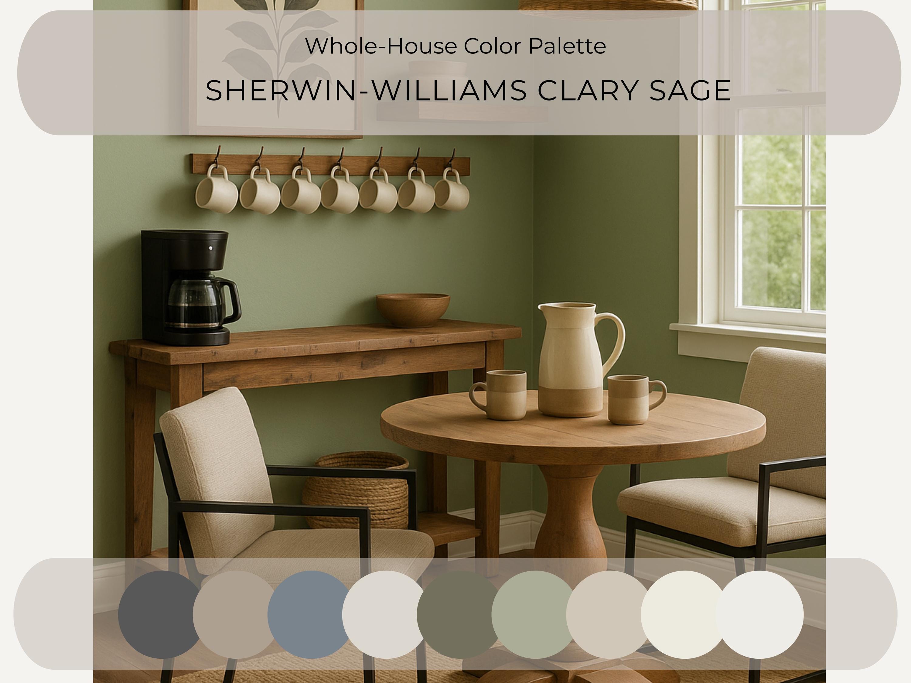 Sherwin Williams Clary Sage Coordinating Colors: Whole House Paint Palette | SW 6178 (Digital Download)