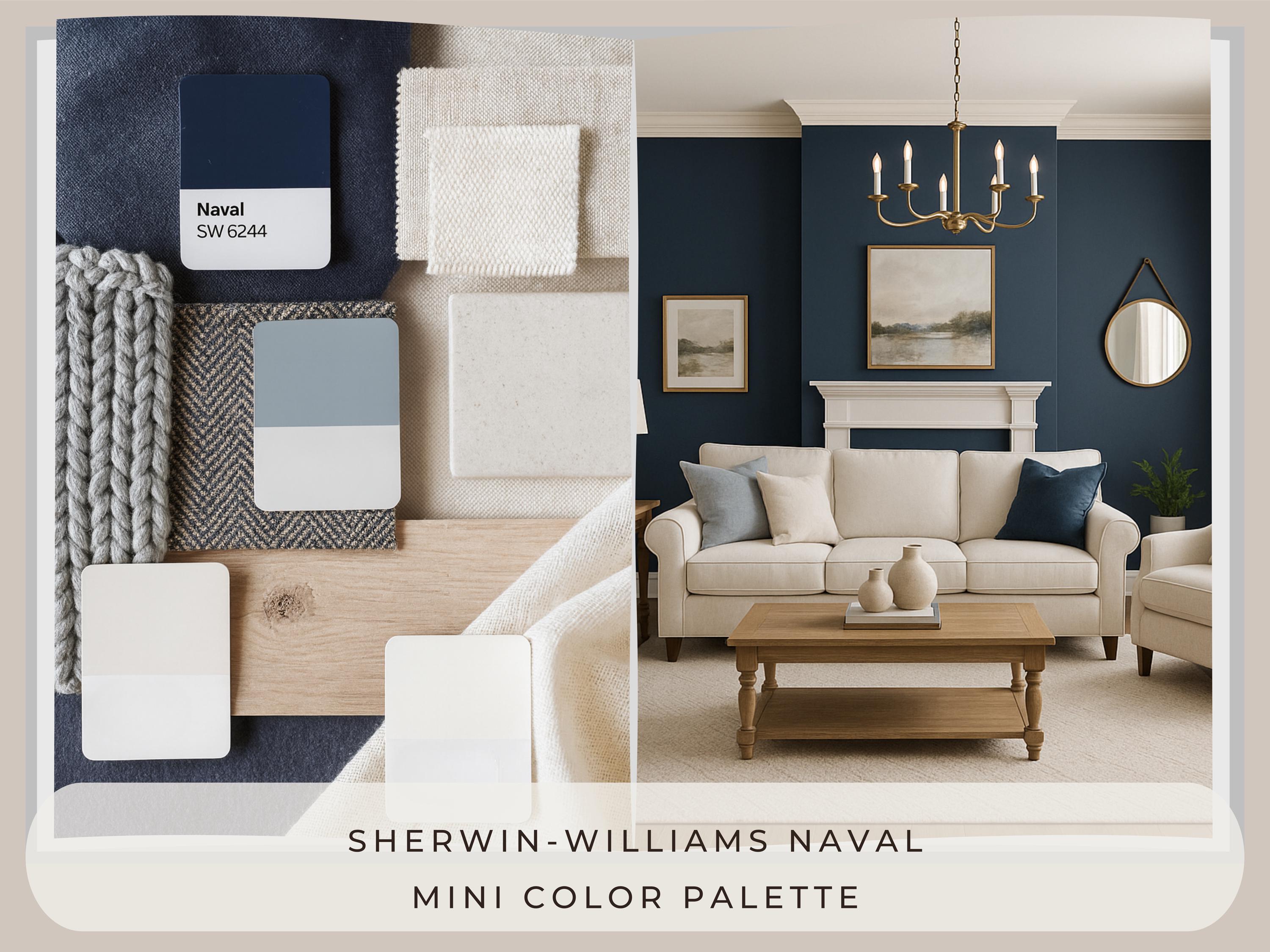Sherwin Williams Naval Coordinating Colors: Mini Whole Home Paint Palette | SW 6244 (Instant Download)