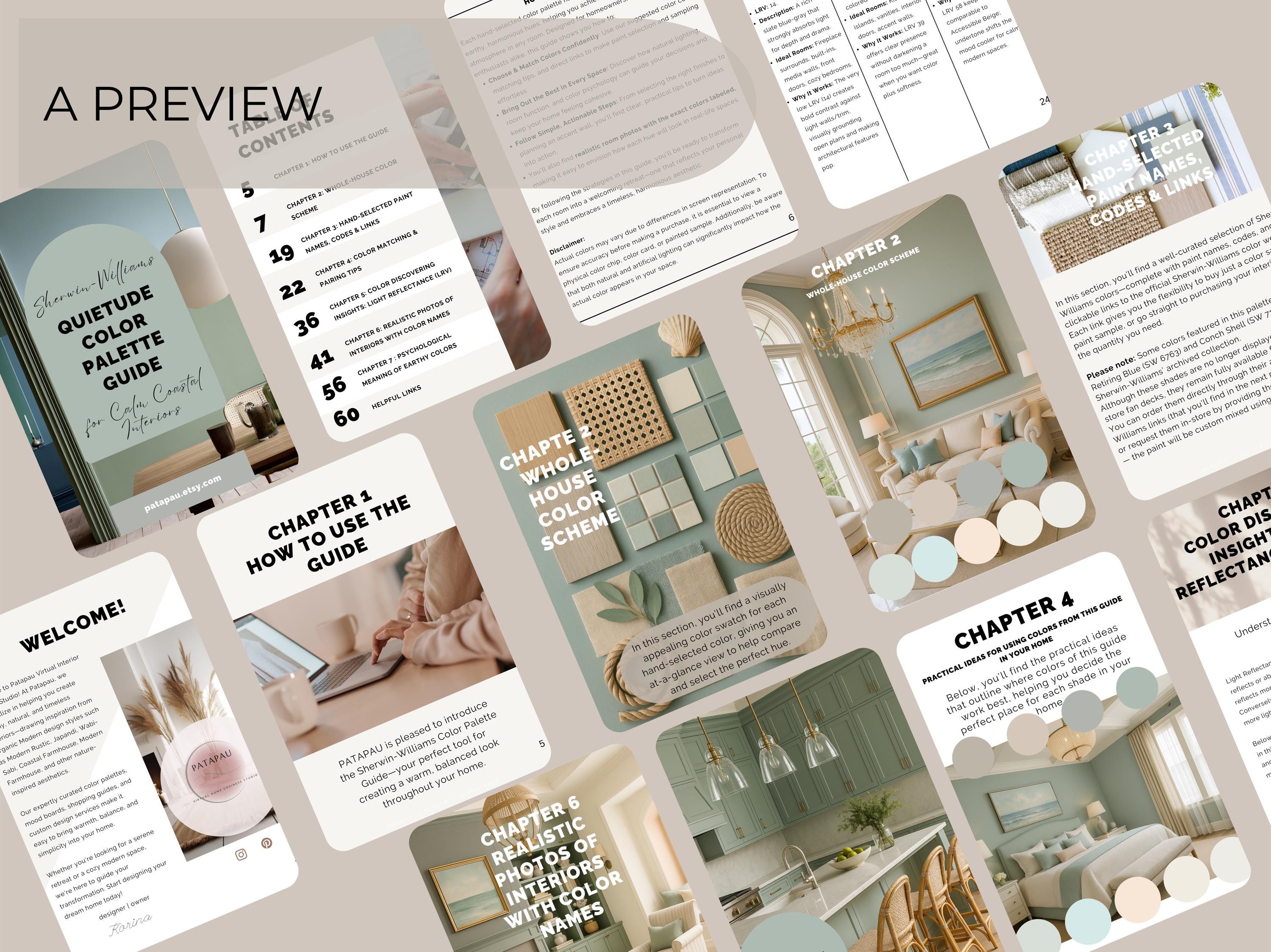 Sherwin Williams Quietude Coordinating Colors: Whole House Paint Palette | SW 6212 (Digital Download)