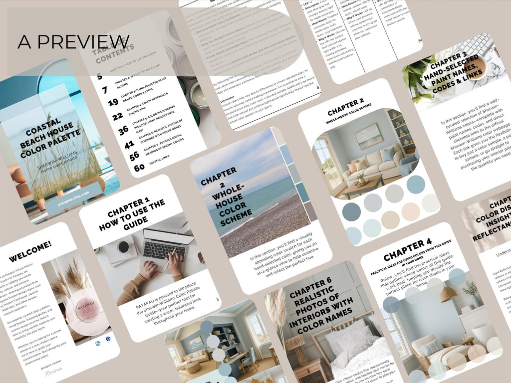 Sherwin Williams Coastal Beach House Coordinating Colors: Whole House Paint Palette (Digital Download)