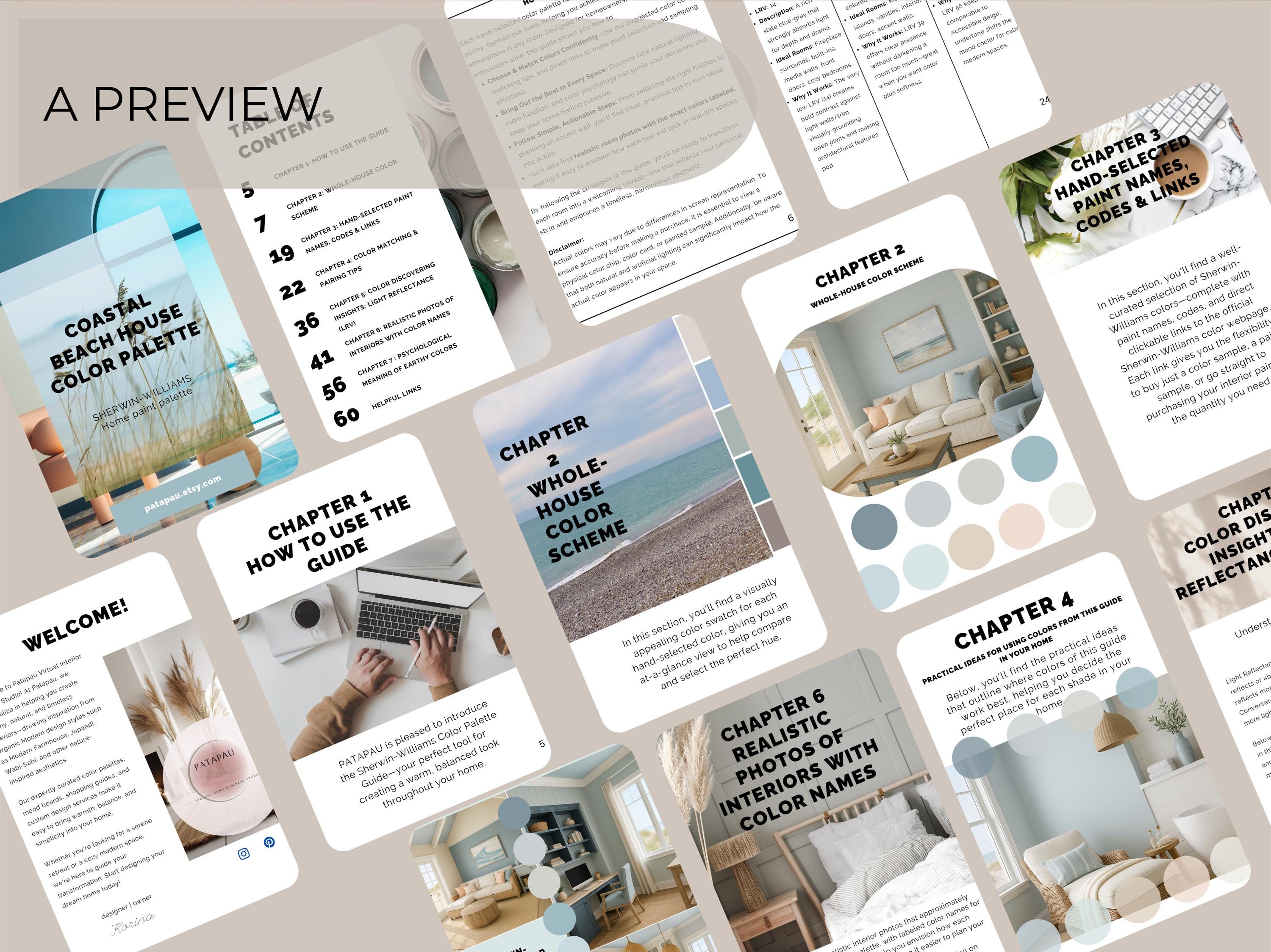 Sherwin Williams Coastal Beach House Coordinating Colors: Whole House Paint Palette (Digital Download)