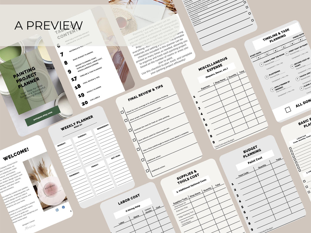 Bundle: Sherwin Williams Paint & Sheen Guide, Printable Painting Planner Guide (Instant Download)