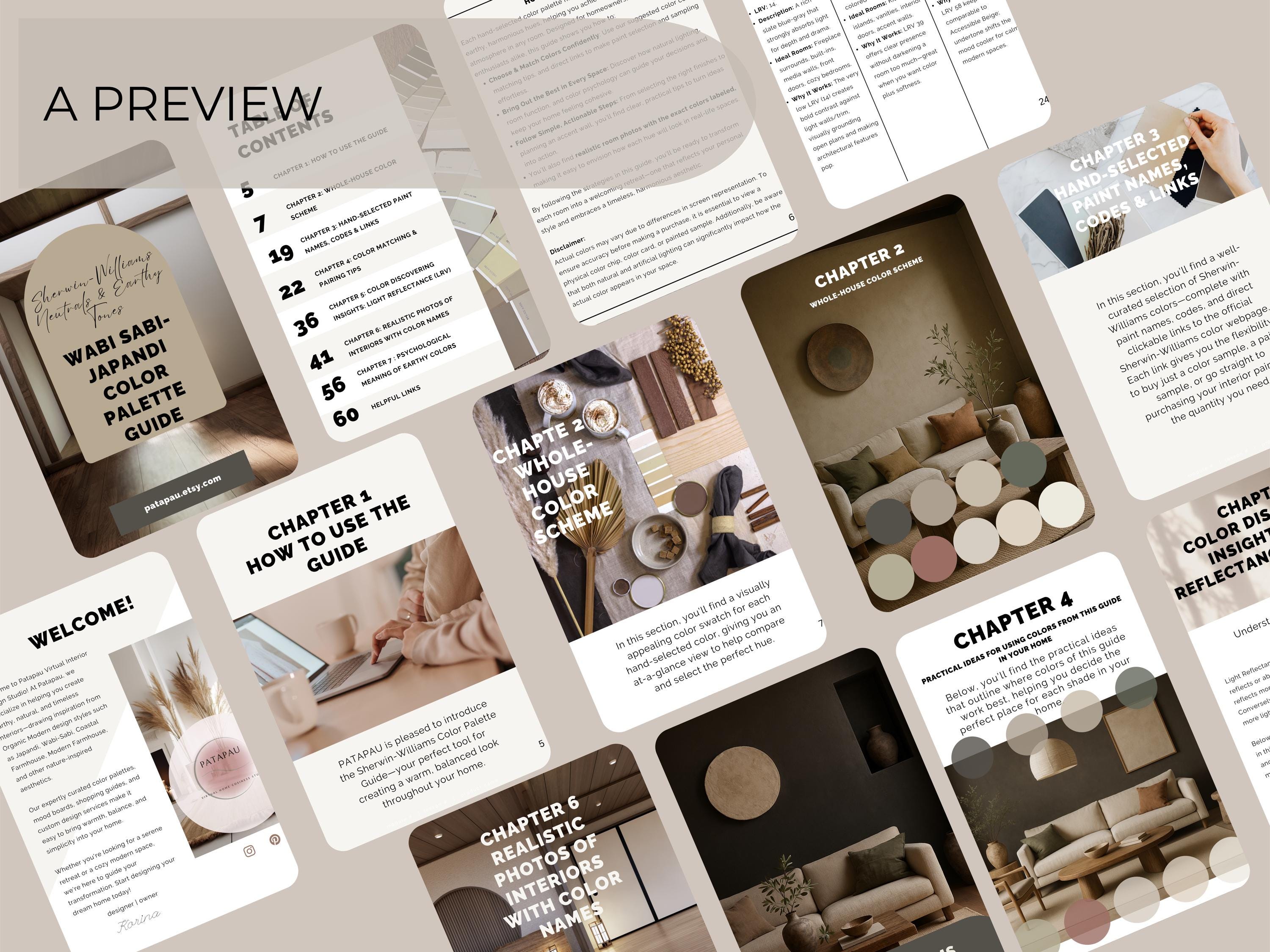 Sherwin Williams Coordinating Colors For Wabi Sabi & Japandi Interiors: Whole House Paint Palette Guide (Instant Download)