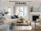 Living room with Sherwin-Williams Whole-House Color Scheme UPWARD coordinating colors displayed.