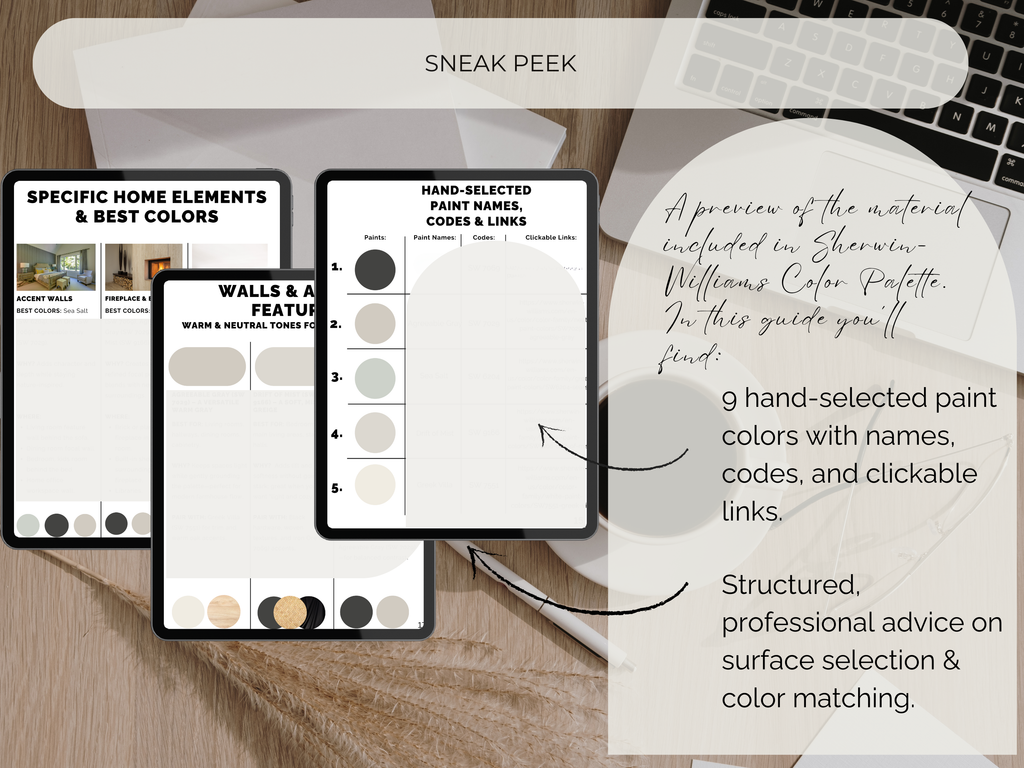 Promotional graphic for a paint color palette guide with smartphone screens and text overlay.