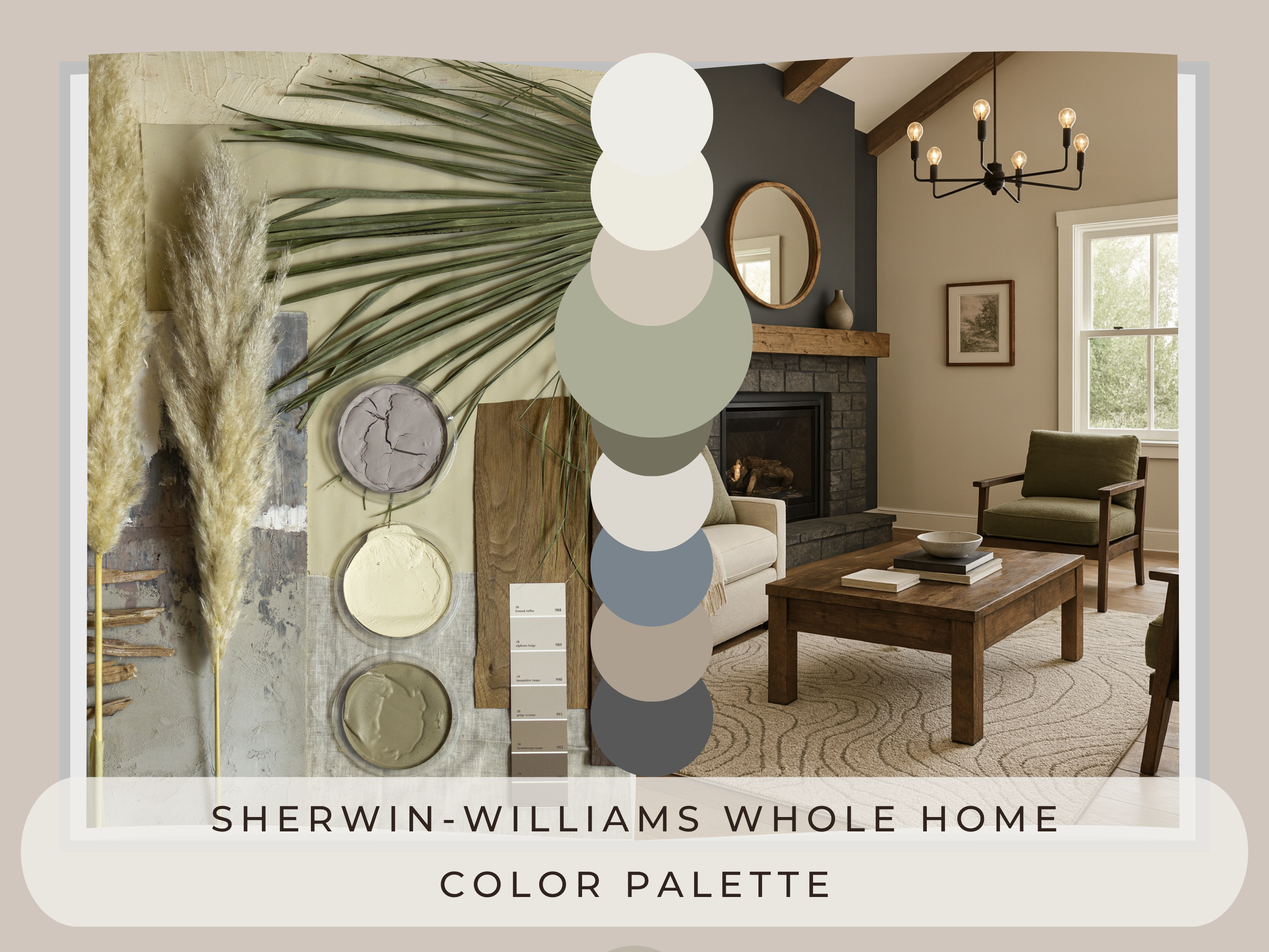 Living room with Sherwin-Williams color palette displayed