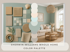 Living room with Sherwin-Williams color palette displayed on the wall