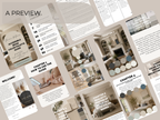 Collage of pages from a design guide with text and images on a neutral background