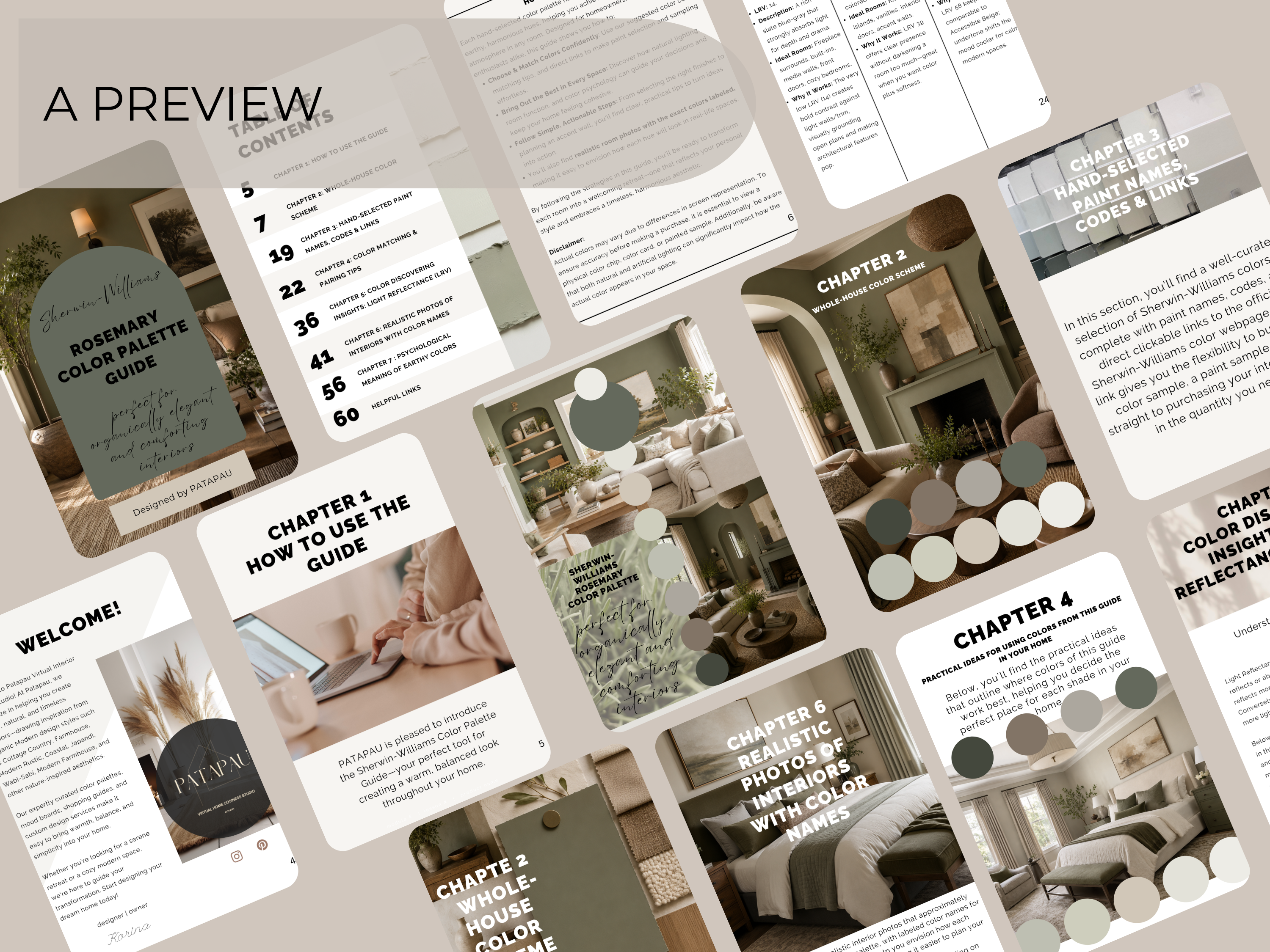 Sherwin Williams Rosemary Coordinating Colors: Whole House Paint Palette | SW 6187 (Instant Download)
