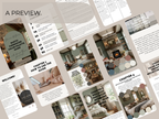 Collage of interior design guide pages with text and images of rooms.