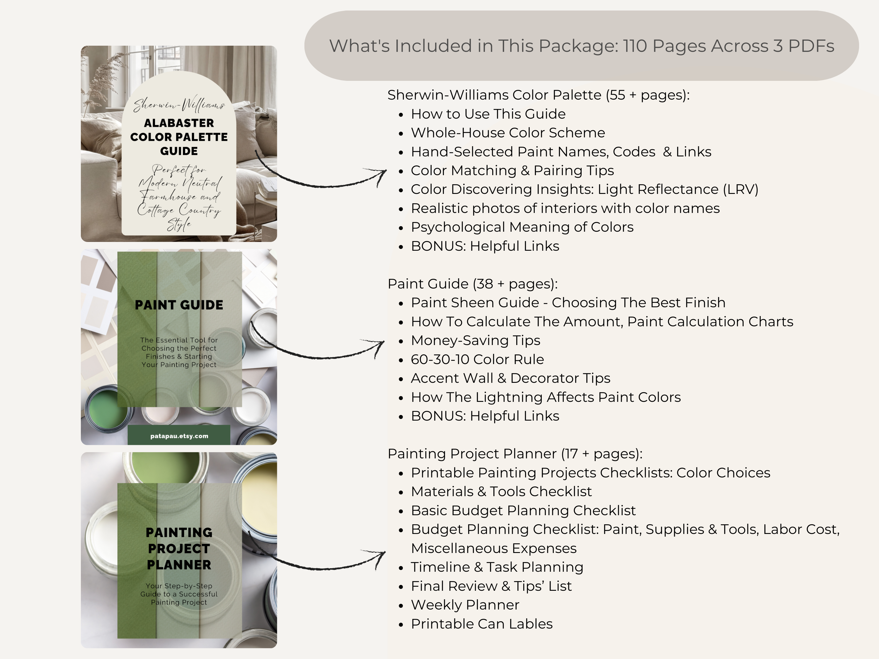 Sherwin Williams Alabaster Coordinating Colors: Whole House Paint Palette | SW 7008 (Instant Download)