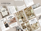 Collage of interior design guide pages with images and text on a neutral background