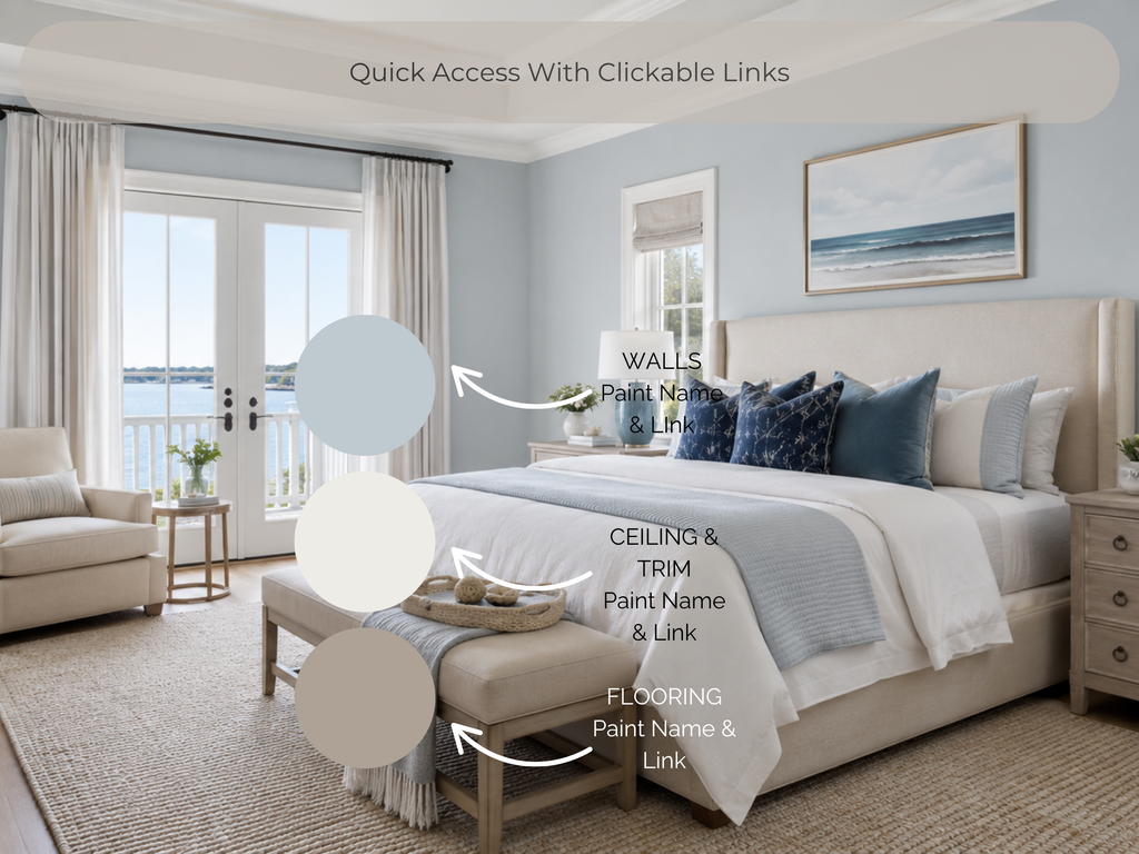 Modern bedroom with furniture and decor elements labeled for quick access.
