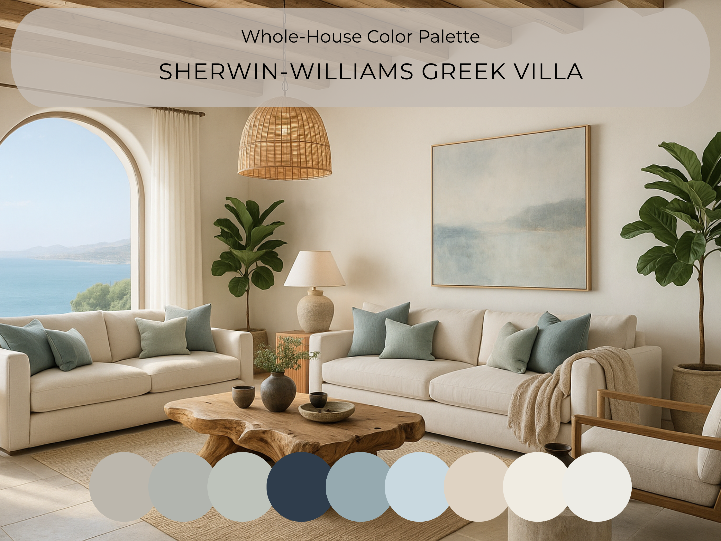 Sherwin Williams Greek Villa Coordinating Colors: Whole House Paint Palette | SW 7551 (Instant Download)