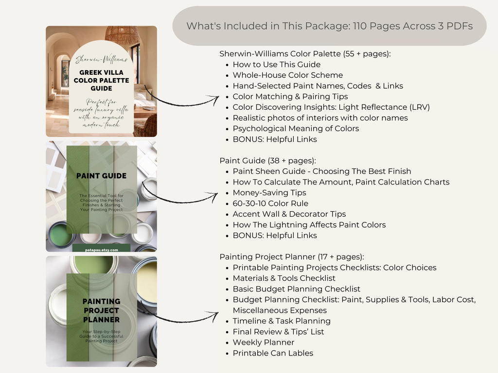 Sherwin Williams Greek Villa Coordinating Colors: Whole House Paint Palette | SW 7551 (Instant Download)