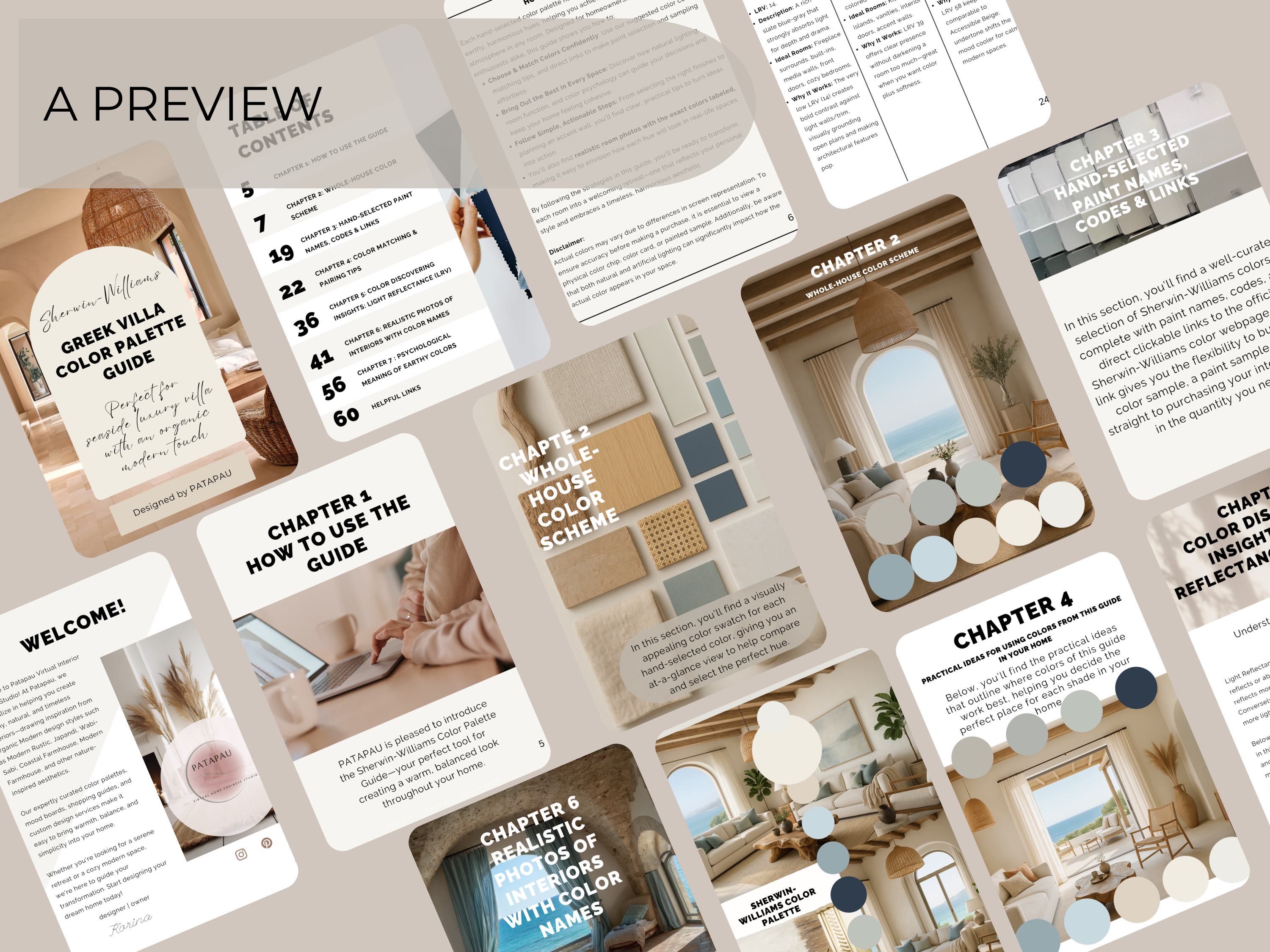 Sherwin Williams Greek Villa Coordinating Colors: Whole House Paint Palette | SW 7551 (Instant Download)