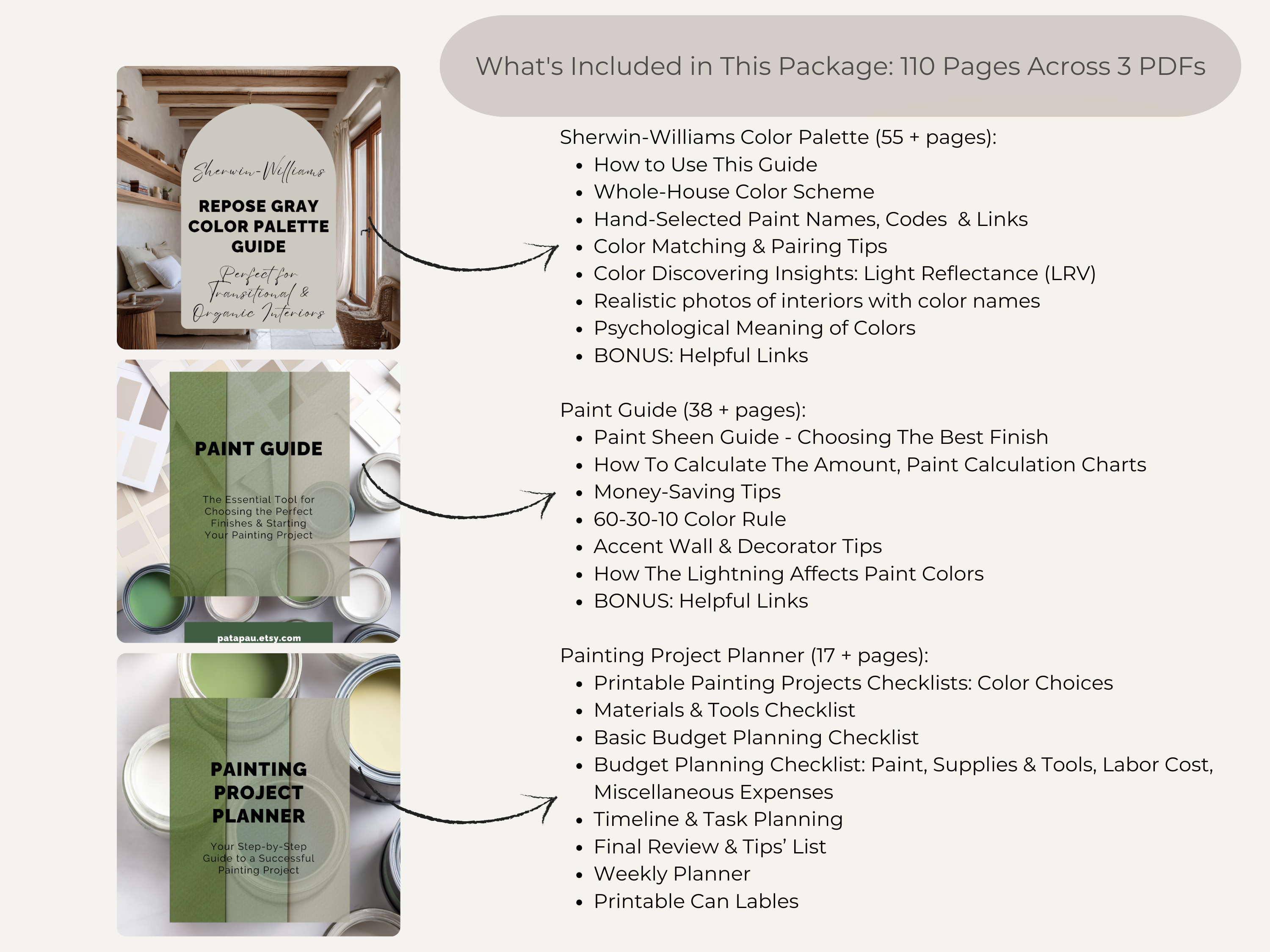 Sherwin Williams Repose Gray Coordinating Colors: Whole House Paint Palette | SW 7015 (Instant Download)