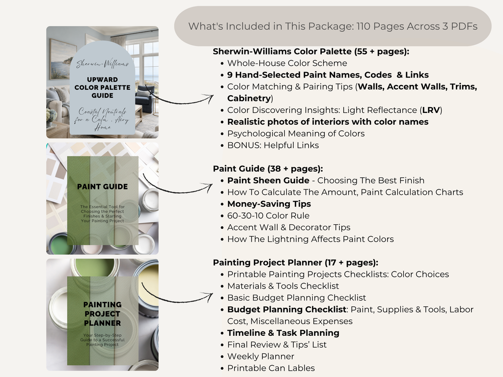 Detailed view of a Sherwin-Williams paint guide package with text and images.