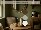 Room interior with furniture, walls, window frame, and trim labeled for color names and links.