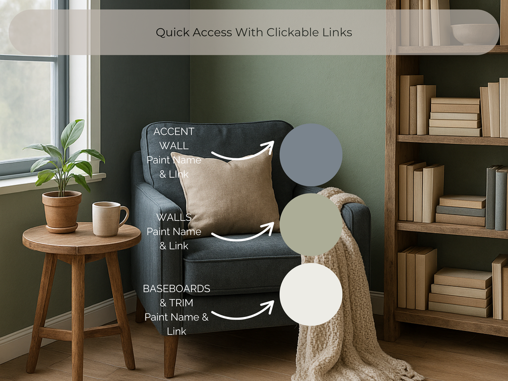 Living room with furniture and decor elements labeled for color selection.
