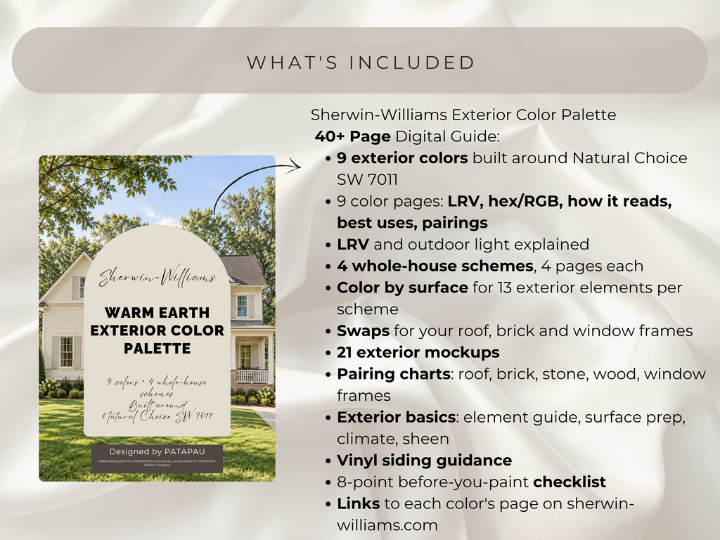 What's included in Sherwin Williams Warm Earth Exterior Color Palette.