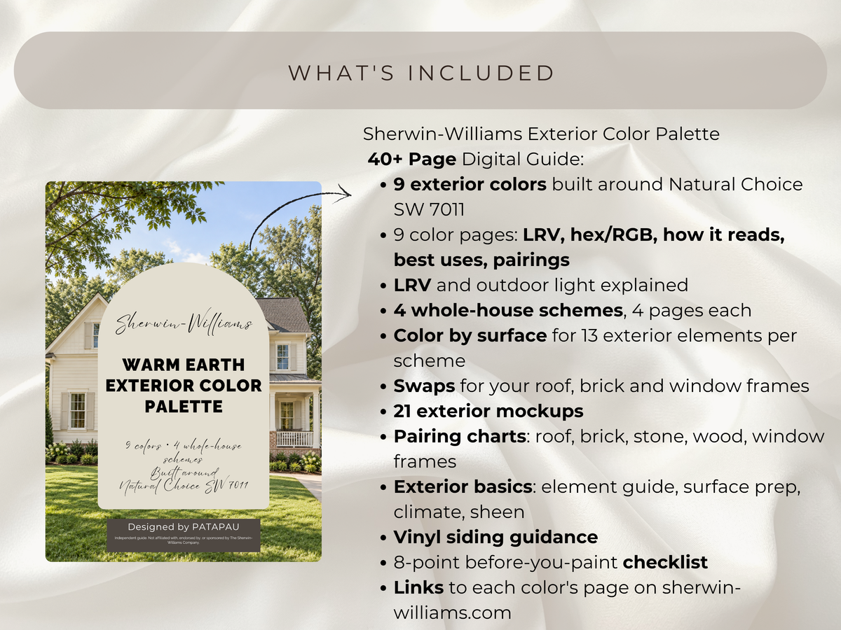 What's included in Sherwin Williams Warm Earth Exterior Color Palette.