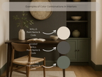Room interior with furniture and decor elements labeled for color combinations.