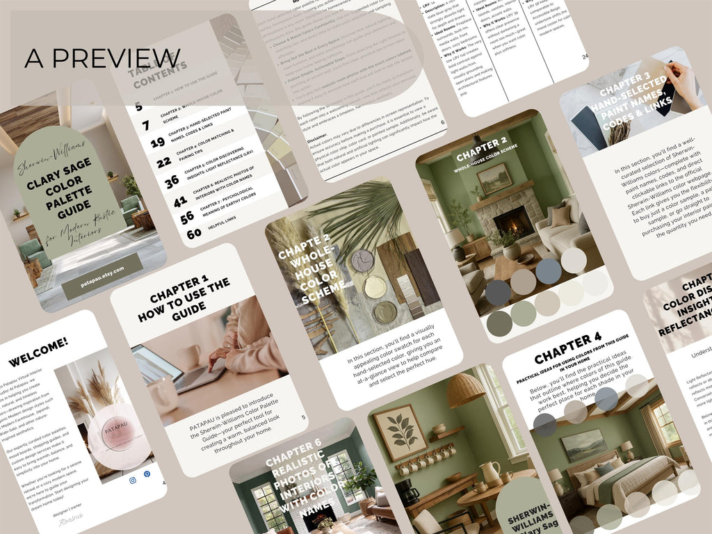 Sherwin Williams Clary Sage Coordinating Colors: Whole House Paint Palette | SW 6178 (Digital Download)