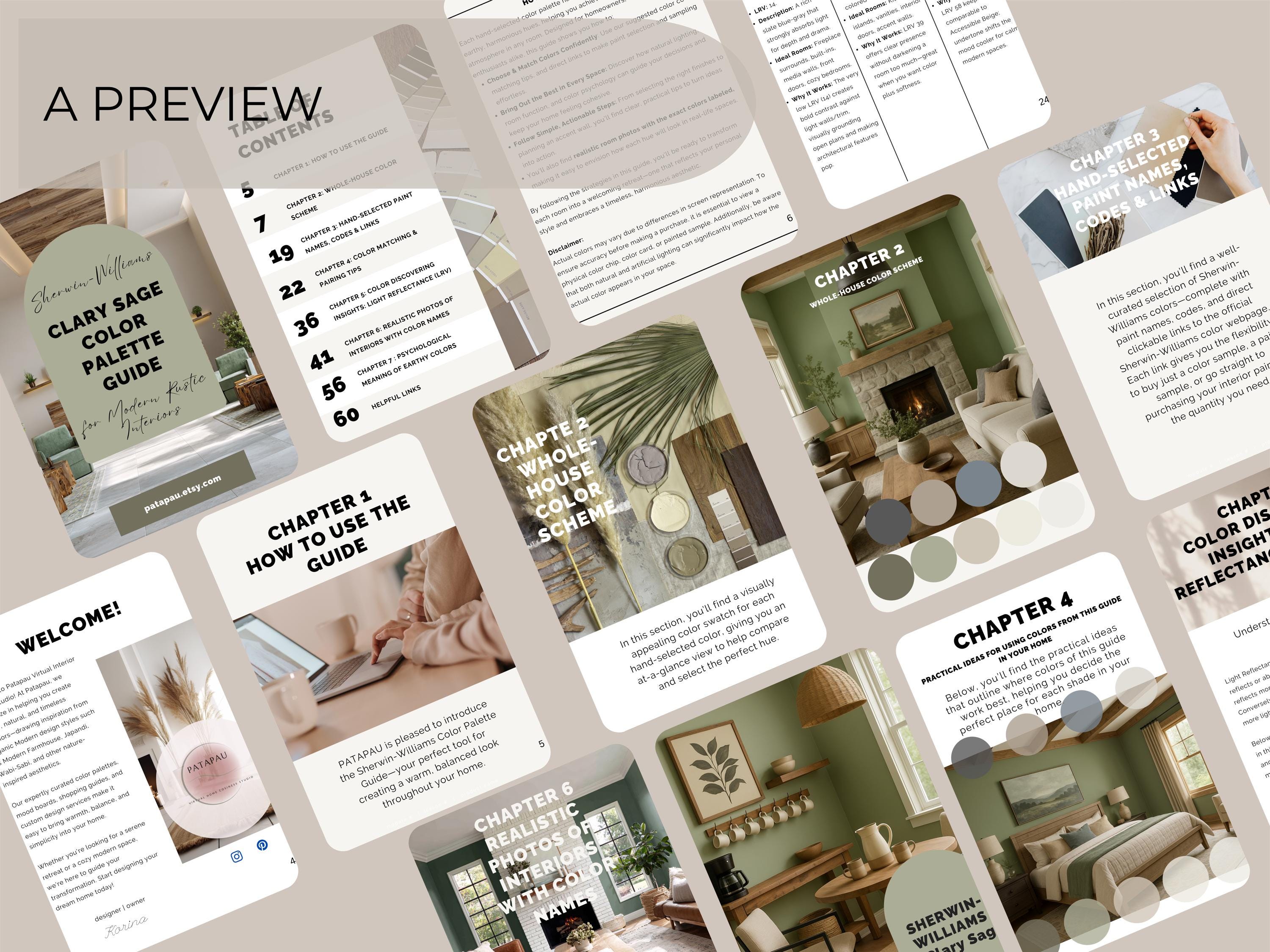Sherwin Williams Clary Sage Coordinating Colors: Whole House Paint Palette | SW 6178 (Digital Download)