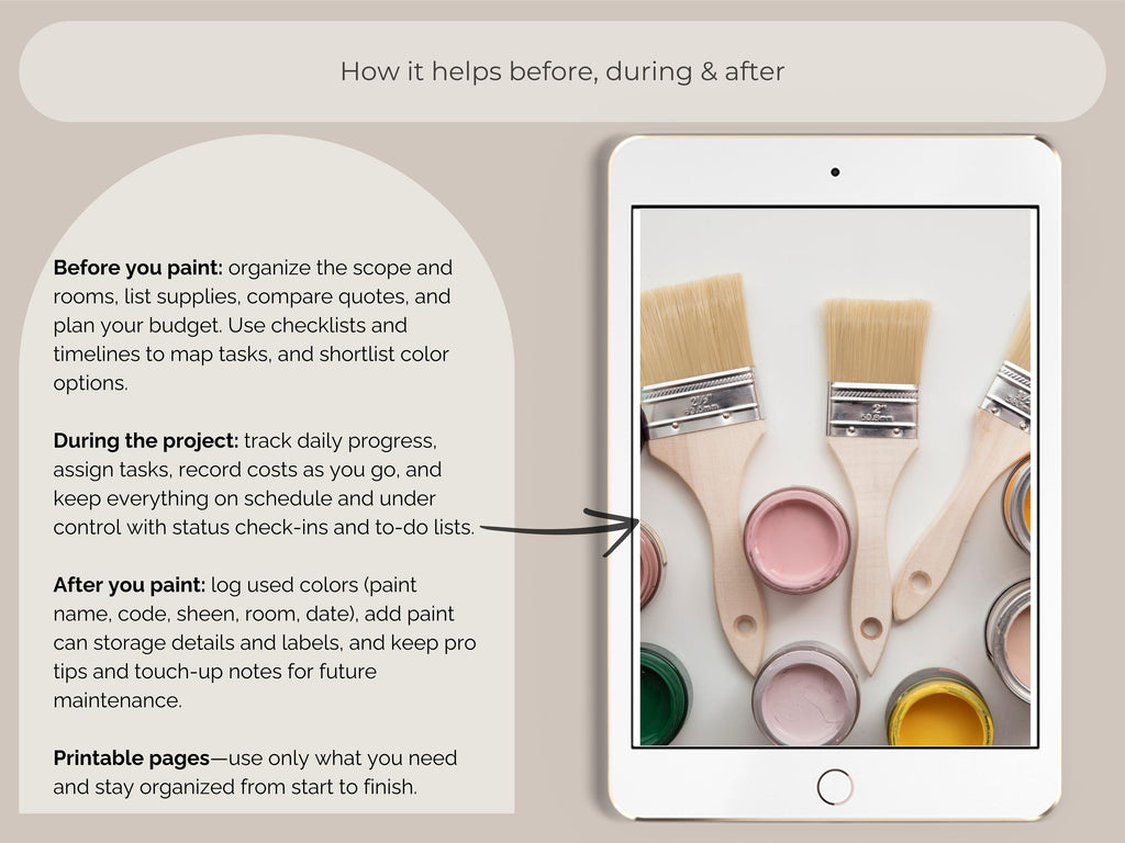 Painting Project Planner: Budget, Timeline, Checklists (Instant Download)