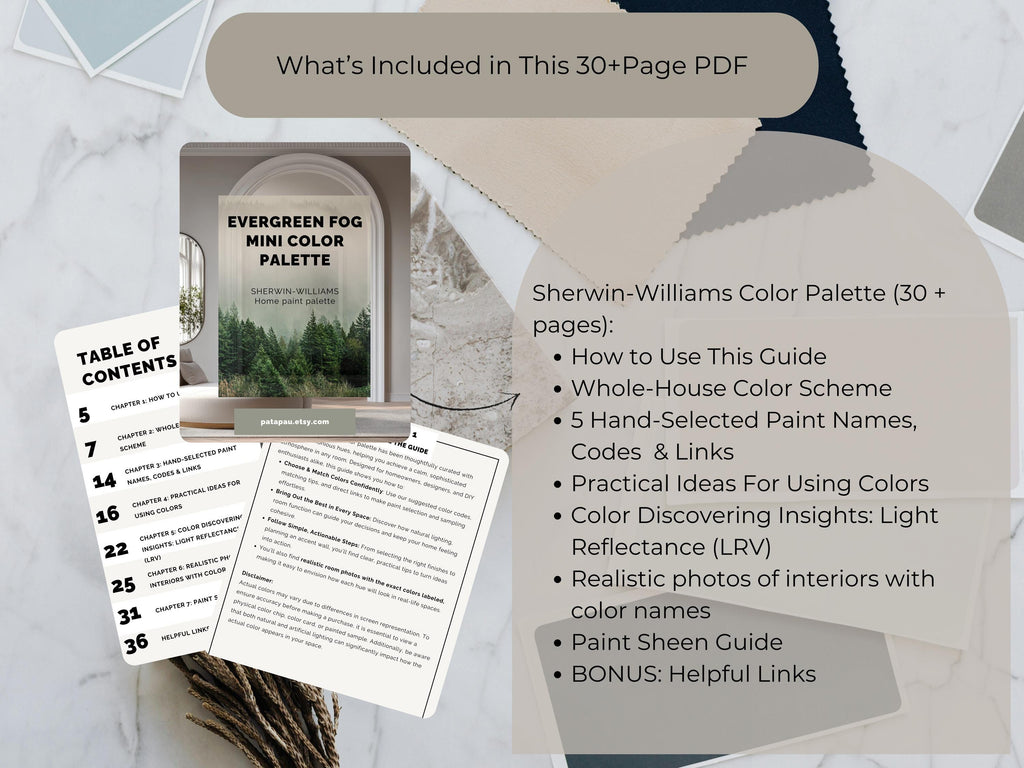 Sherwin Williams Evergreen Fog Coordinating Colors: Mini Whole Home Paint Palette | SW 9130 (Instant Download)