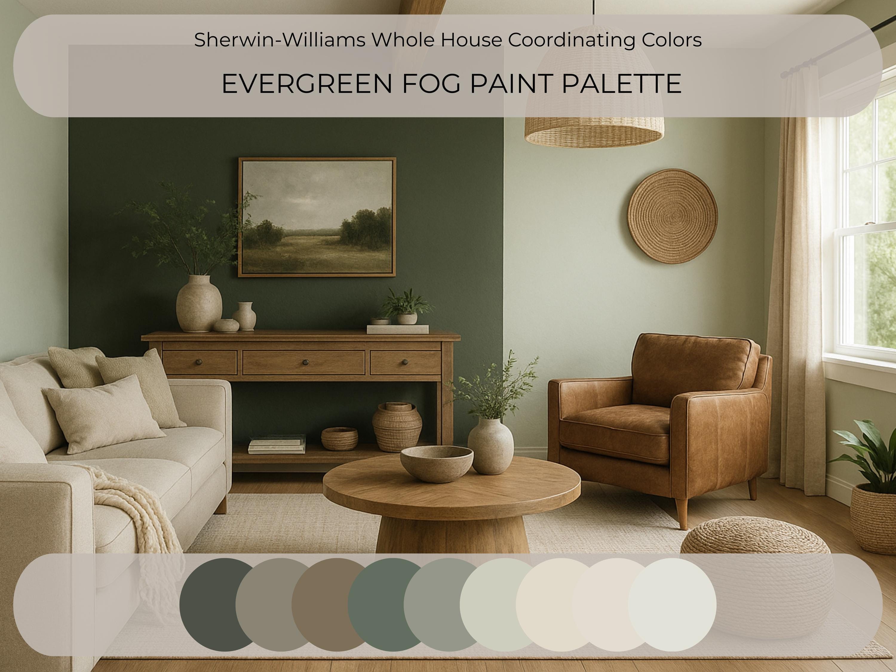 Sherwin Williams Evergreen Fog Coordinating Colors: Modern Rustic Paint Palette | SW 9130 (Instant Download)