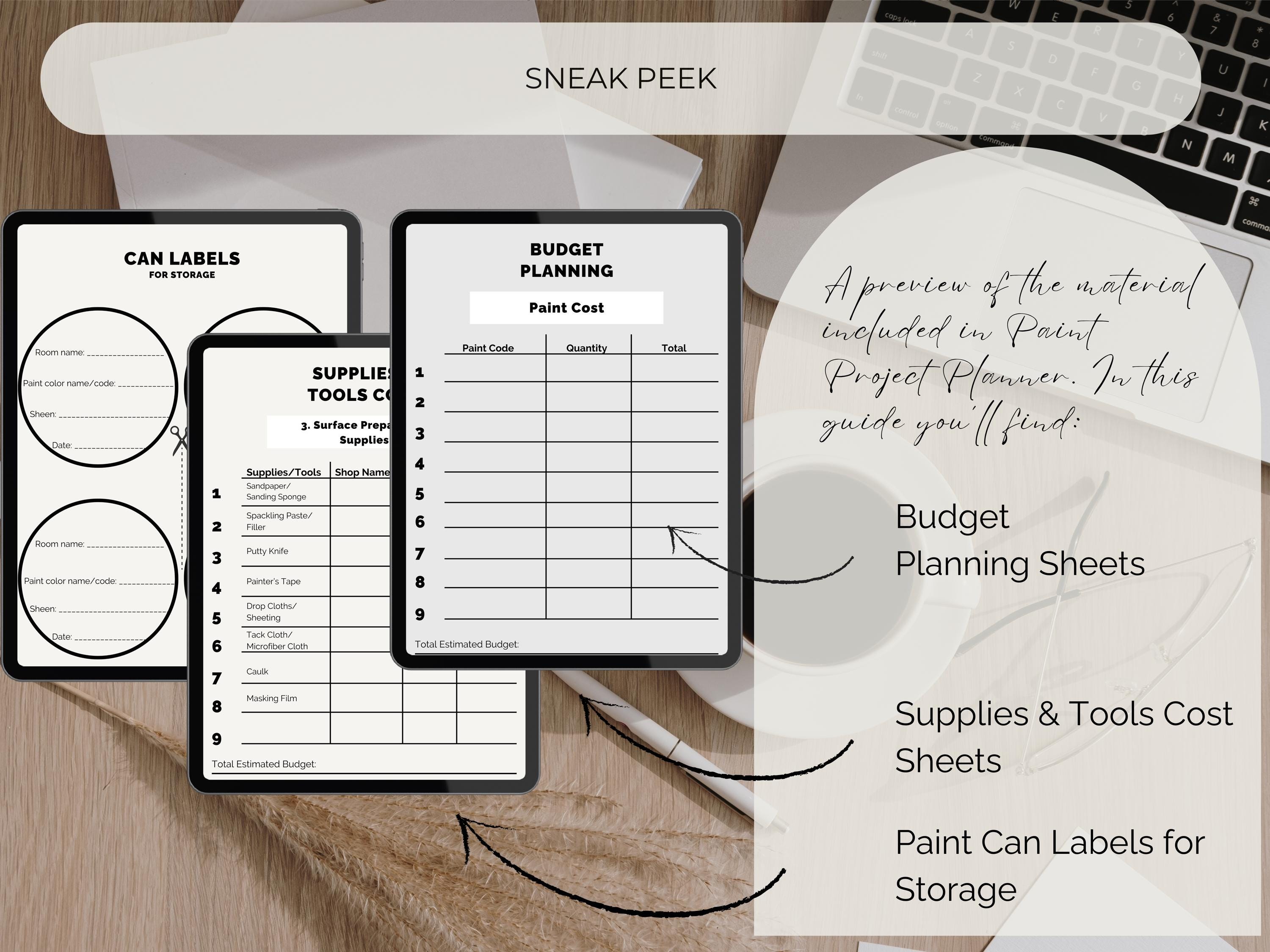 Bundle: Sherwin Williams Paint & Sheen Guide, Printable Painting Planner Guide (Instant Download)