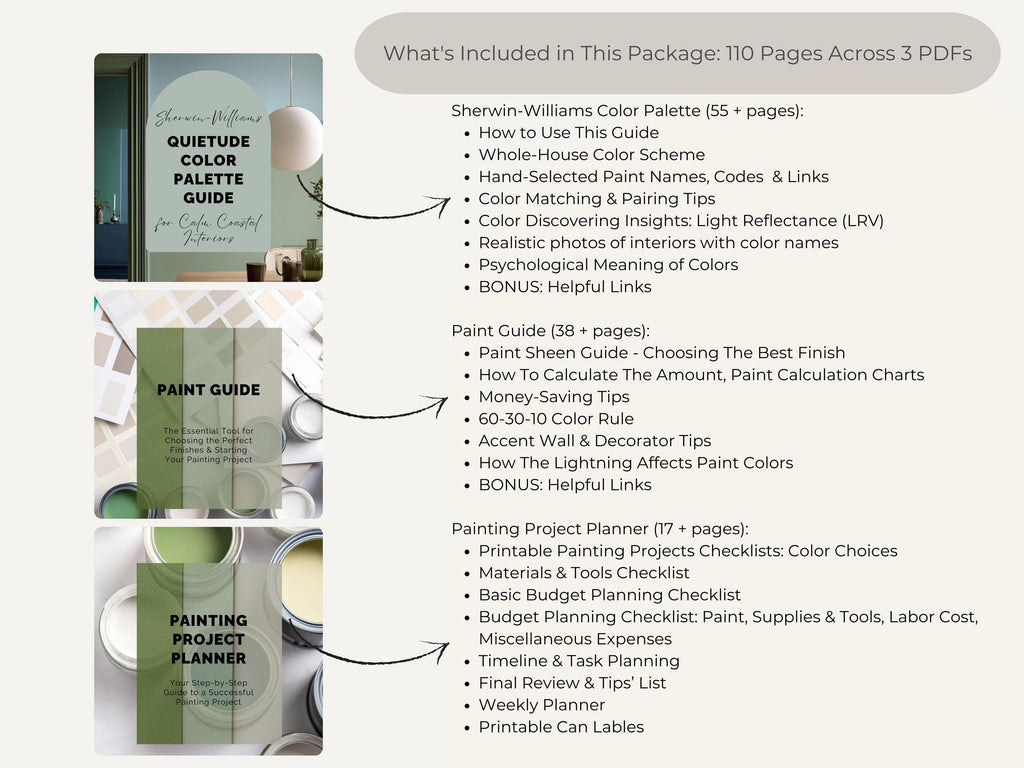 Sherwin Williams Quietude Coordinating Colors: Whole House Paint Palette | SW 6212 (Digital Download)