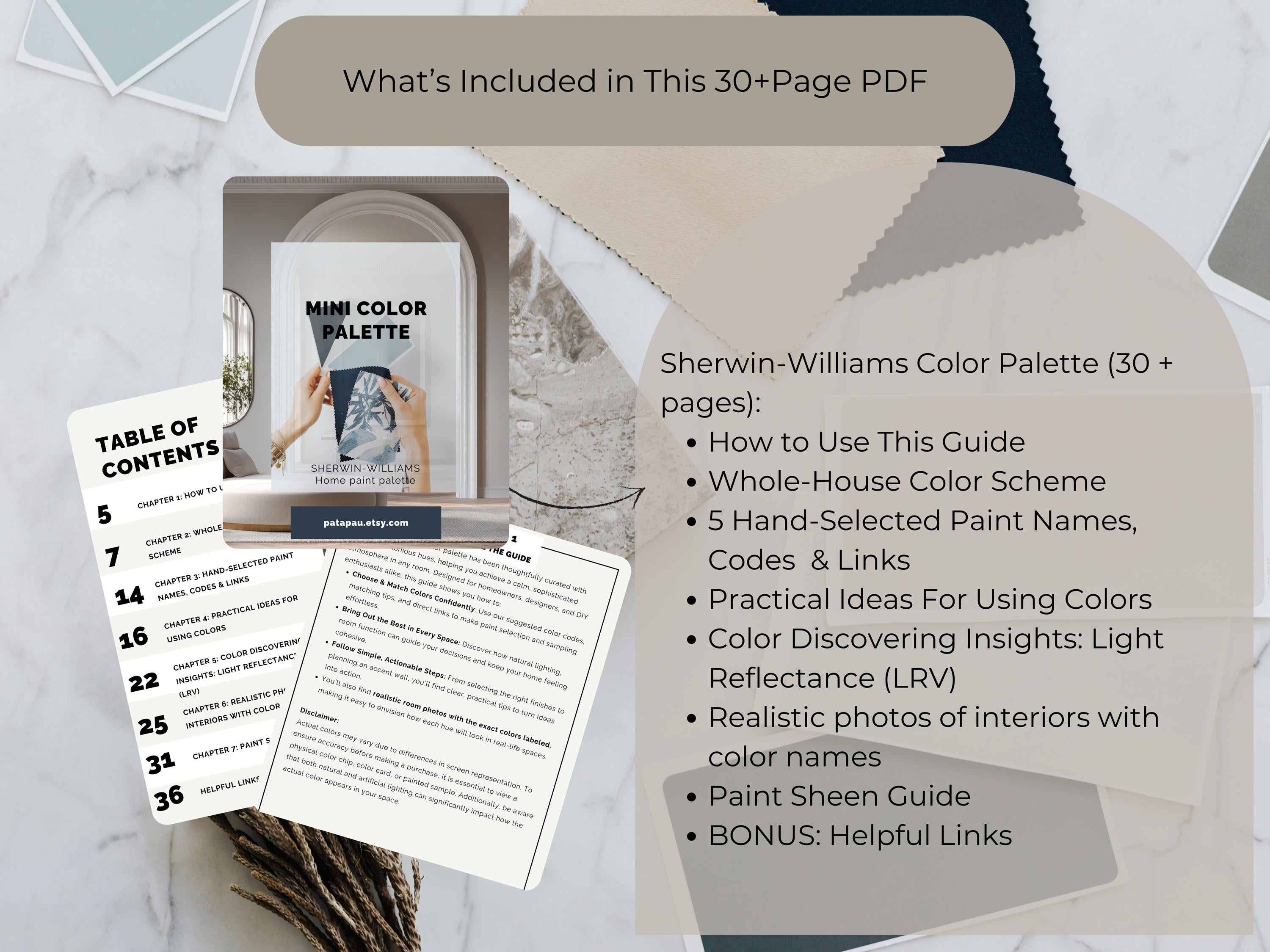 Sherwin Williams Alabaster Coordinating Colors: Mini Whole Home Paint Palette | SW 7008 (Instant Download)